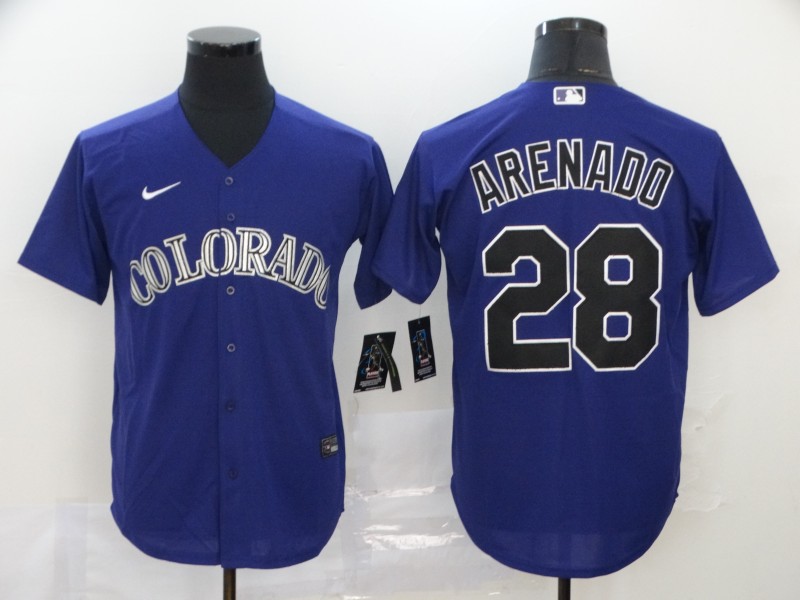 Men's Colorado Rockies #28 Nolan Arenado Purple Cool Base Stitched MLB Jersey
